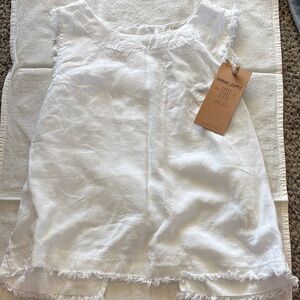 Thread & Supply White Linen-Blend Frayed Hem Tank